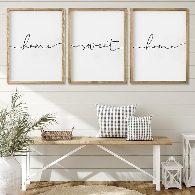 Set of 3 Framed Farmhouse Home Sweet Home Sign Above Bed Wall Decor for Bedroom Decor Wall Art Wood Signs