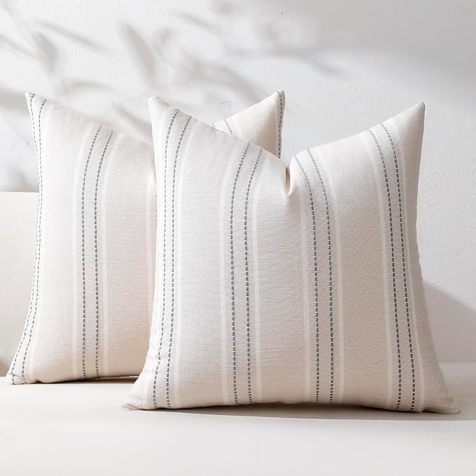 Hckot Throw Pillow Covers 18x18 Set of 2 Grey Pillow Covers Farmhouse Decorative Pillows Textured Linen Square Cushion Covers for Sofa Couch Bed Living Room Decor(Light Grey)