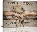 Farmhouse Wall Decor for Bedroom Give It to God and Go to Sleep Sign Pictures Rustic Above Bed Wall Art Christian Girl Sleep Painting Country Bible Verse Canvas Framed Print Artwork 20"x16"