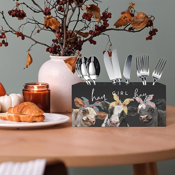 Hay Girl Hay Cow Makeup Brush Toothbrush Holder, Pen Pencil Holder, Organizer for Bathroom Vanity Dorm, Cow Lover Gifts for Home Office Dorm Desk Accessories