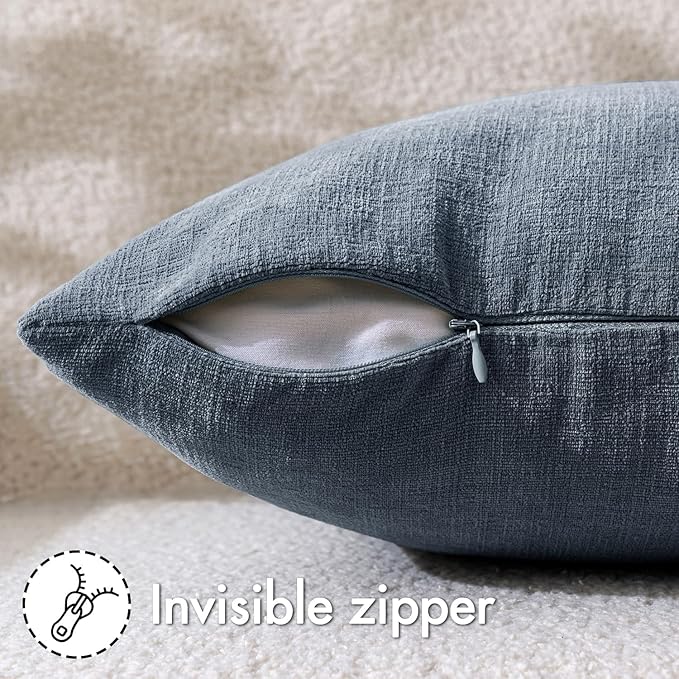 MIULEE Dark Grey Blue Couch Pillow Covers 20x20 Inch, Set of 2 Soft Chenille Decorative Square Throw Pillow Covers Farmhouse for Sofa Living Room Bed