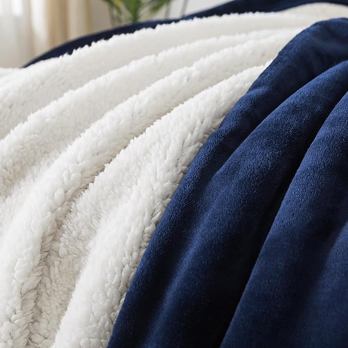 WDCOZY Sherpa Fleece Blankets Fuzzy Thick Warm Throw Blanket Super Soft Reversible Luxurious Fluffy Plush for Sofa Couch Bed Home Decor All Seasons Winter Blankets 60"x80" Navy Blue