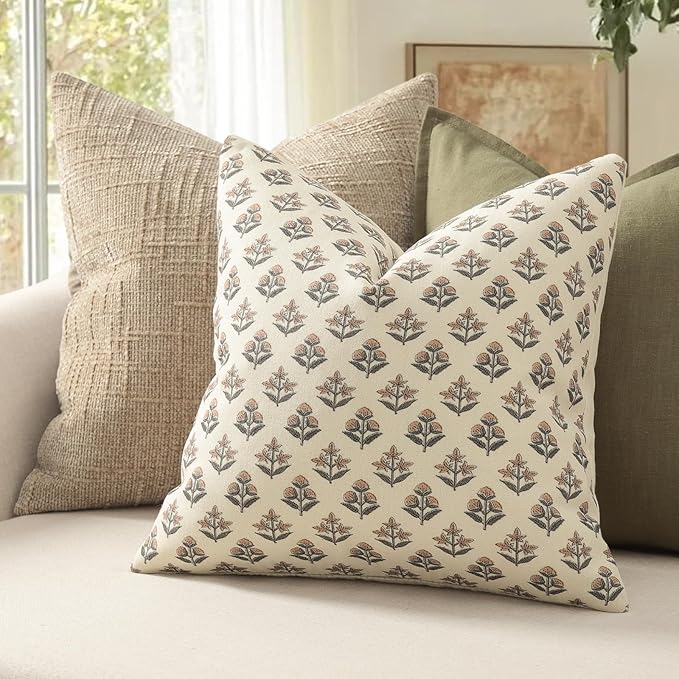 YCOLL Farmhouse Floral Print Throw Pillow Covers 18x18 Set of 2, Rustic Decorative Cushion Covers for Sofa Couch Bed Living Room, Vintage Floral Patterned Cottage Home Decor, Rust Copper