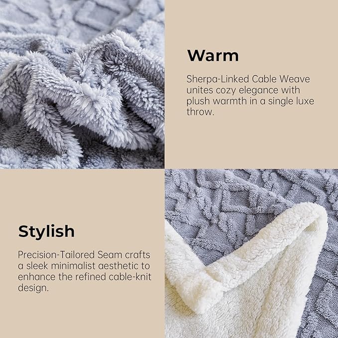 Sherpa King Size Blanket for Bed - Fleece Soft Cozy Fuzzy Blankets Thick Warm for Winter and All Seasons (Light Grey, King (108"x90"))