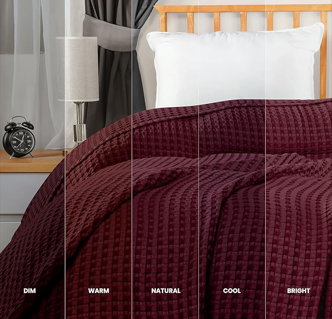 Utopia Bedding Burgundy 100% Cotton Waffle Blanket 300 GSM [King - 90x108 Inch] Soft Lightweight Breathable Bed Blanket for All Season