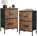 WLIVE Night Stand Set 2, Small Dresser with 2 Drawers & Wooden Top, Nightstand with Fabric Bins, Bedside Table End Table for Bedroom, Closet, Entryway, College Dorm, Rustic Brown