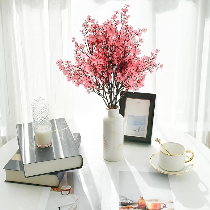 Mandy's Pink Artificial Baby’s Breath Flowers 6 Bundles Silk Gypsophila, 18.5 Inch European Style Modern Home Decor Centerpiece, Neutral Wedding Flower Arrangements