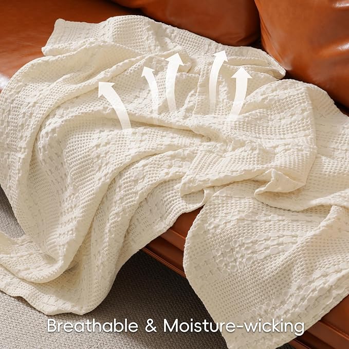 PHF 100% Cotton Waffle Weave Blanket King Size for Bed, Soft Lightweight & Breathable for Spring and Summer, All-Season Comfort, Luxury Aesthetic Blanket for Home Decor, 108"x90", Natural
