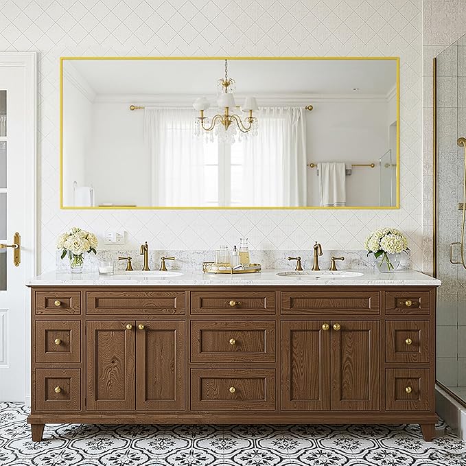 FICTOR Bathroom Vanity Mirror-Gold,60x36 Inch, Shatterproof & Anti-Rust, Wall Mount Large Rectangle Mirrors with Metal Frame for Over Sink, Bathroom, Bedroom, Living Room,Entryway