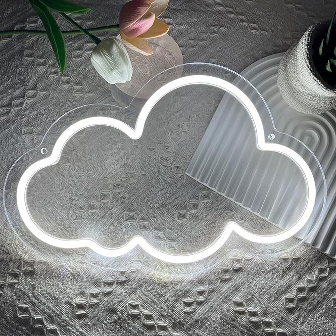 Cloud Neon Sign Cute White Clouds LED Light Sign for Wall,13 * 7.9IN Dimmable USB Floating Clouds Light Up Sign for Living Room Kid Bedroom Nursery Birthday Christmas Wedding Party decor