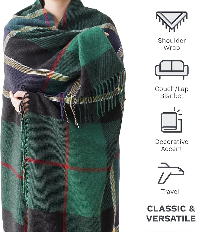 BATTILO HOME Forest Green Plaid Throw Blanket for Couch - Christmas Plaid Blanket Buffalo Checkered Blankets - Lightweight Farmhouse Outdoor Throw Blankets for Bed, Sofa 50"x60"