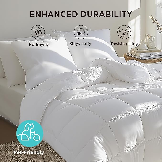 Bedsure Comforter Duvet Insert - Quilted Comforters Full Size, All Season Duvet, GentleSoft Down Alternative Bedding, with 8 Tabs, Gifts for Women/Men, White, Full 86 x 82 Inches