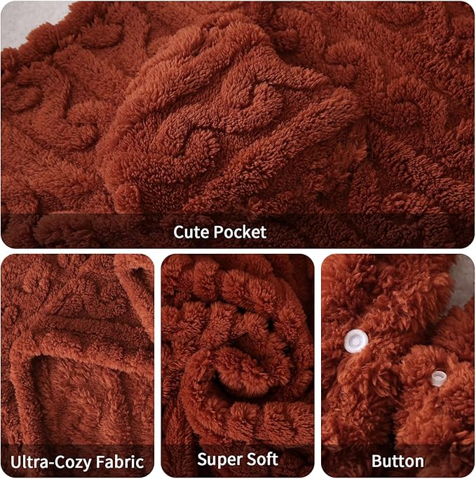Wearable Blanket Sherpa Fleece Shawl Blanket with Pockets Blanket Poncho Cape for Adults, Cozy Shawl TV Throw Blankets