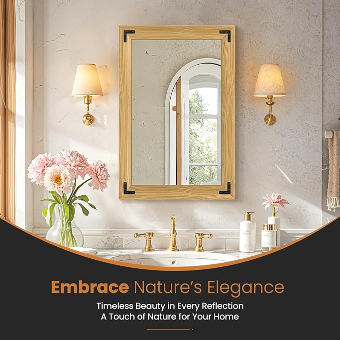 Bathroom Mirror for Wall with Wooden Frame,36"x24"Solid Wood Vanity Mirror for Farmhouse, Bathroom, Bedroom Decor, Vertical or Horizontal Hanging(White)