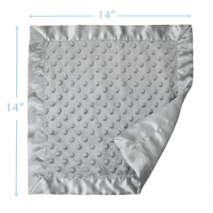 American Baby Company Heavenly Soft Chenille Security Blanket, 2-Layer Design with Minky Dot & Silky Satin, Gray, 14" x 14" for Boys and Girls (Pack of 2)