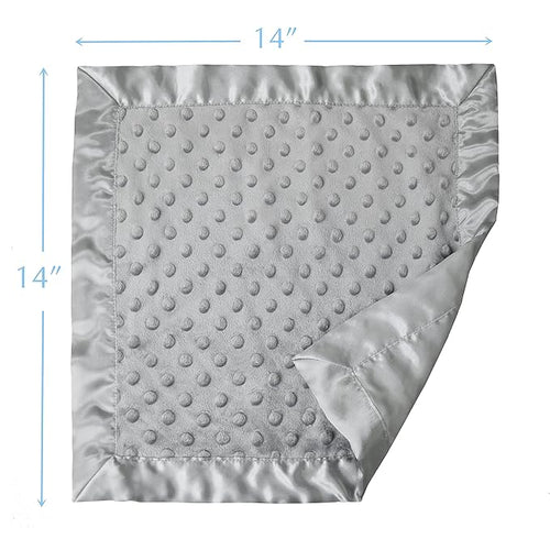 American Baby Company Heavenly Soft Chenille Security Blanket (14" x 14"), 2-Layer Design with Minky Dot & Silky Satin, Gray, for Boys and Girls