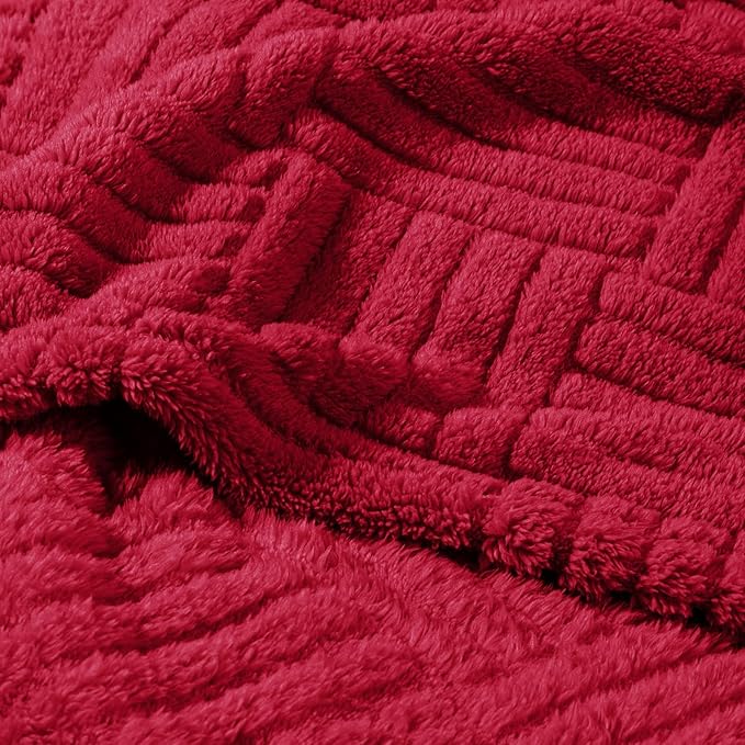 Whale Flotilla Lightweight Fleece King Size Blanket for Bed, Fuzzy Soft Blankets with Decorative Jacquard Pattern for All Season, Warm and Fluffy, 90x104 Inch, Red