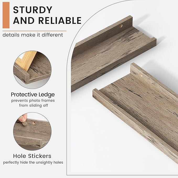 Floating Picture Ledge Shelves Set of 4, 48 Inch Shelves with Lip, Large Nursery Book Shelf for Toys Storage, Kids Bookshelf, Living Room, Bedroom Decor Frames