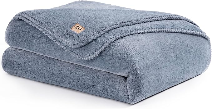 UGG Whitecap Twin Blanket, Soft Cozy Fleece Blanket for Bed, Luxury Fluffy Oversized Throw for Couch, Washable Twin XL Bedding, Dorm Essentials, 66" x 90", Denim Blue