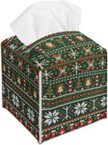 Retro Christmas Tissue Box Cover Holder, Christmas Trees and Snow Tissue Box Cover Leather, Xmas Gift Ideas for Family Friends, Bathroom Kitchen Car Office Home Table Decor(5.2 Inches)-B15