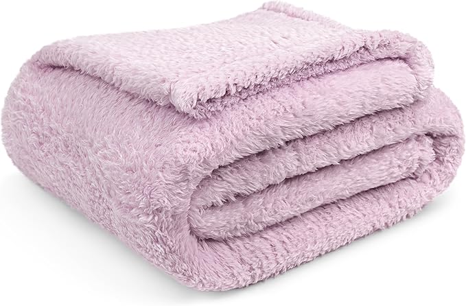 PAVILIA Sherpa Bed Blanket Queen Size, Light Purple Lavender Plush Soft Cozy Blanket for Bed, Fluffy Lightweight Microfiber, Fuzzy All Season Blanket, 90x90 Queen