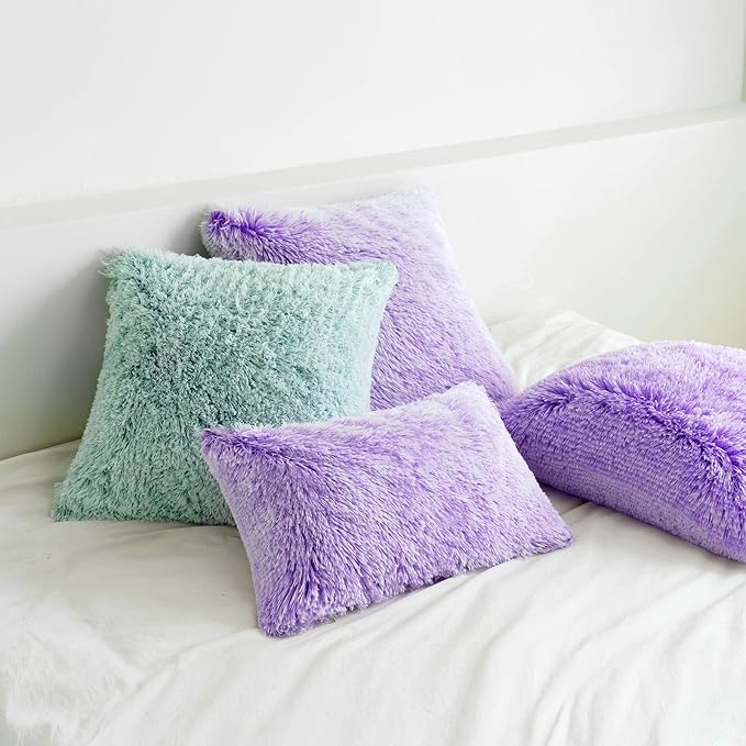 MIULEE Pack of 2 Ultra Soft Fluffy Throw Pillow Covers Decorative Plush Shaggy Double-Sided Faux Fur Winter Pillow Cases Cushions Covers for Cute Sofa Bedroom Car 16x16 Inch Purple Ombre
