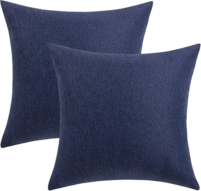 MIULEE Pack of 2 Decorative Outdoor Solid Waterproof Throw Pillow Covers Euro Sham Faux Linen Garden Farmhouse Cushion Cases for Summer Patio Tent Balcony Couch Sofa 22x22 Inch Navy