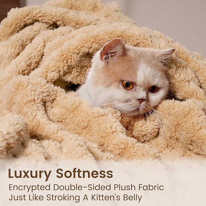 David's Home Ultra Soft Fleece Blanket Queen Size for Bed, Plush Shaggy Fluffy 3D Jacquard Waffle Throw for Couch, Warm Lightweight for Fall Winter,Fuzzy Aesthetic Room Decor,90x90 inches,Latte