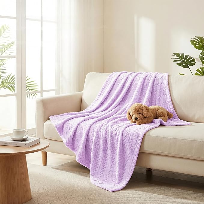 Exclusivo Mezcla King Blanket for Bed, Cozy Lightweight Fleece Blankets for All Season, Decorative Giftable Fuzzy Plush Wave Textured Suitable for Women, Men, Lilac Purple, 90x104 Inches