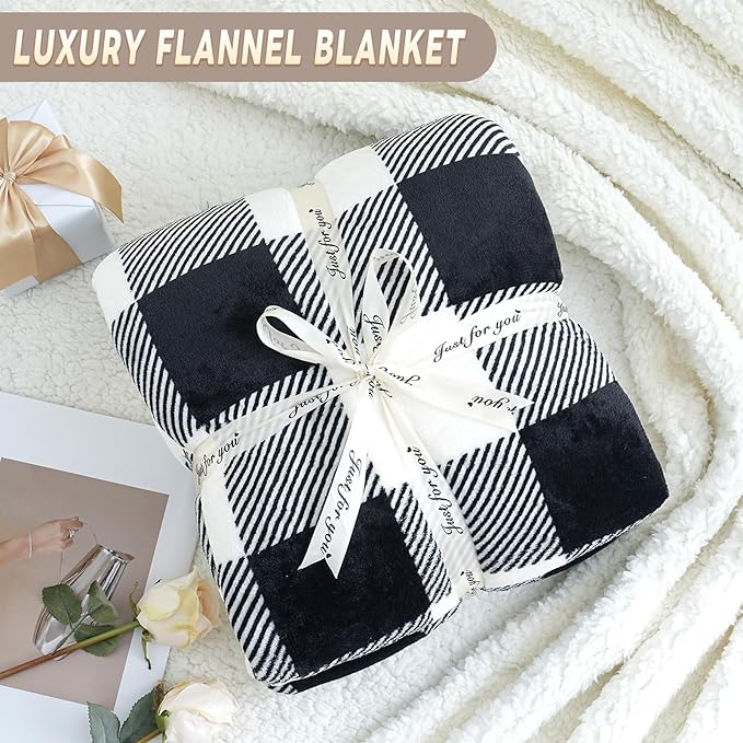 Sherpa Fleece Throw Blanket for Couch, Fluffy Plush Warm Fuzzy Blanket for Women and Men, Cozy Thick Soft Twin Blanket for Bed (Black, 60"*80")