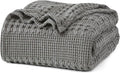 PHF 100% Cotton Waffle Weave Blanket Queen Size for Bed, Soft Lightweight & Breathable for Spring and Summer, All-Season Comfort, Luxury Aesthetic Blanket for Home Decor, 90"x90", Dark Grey