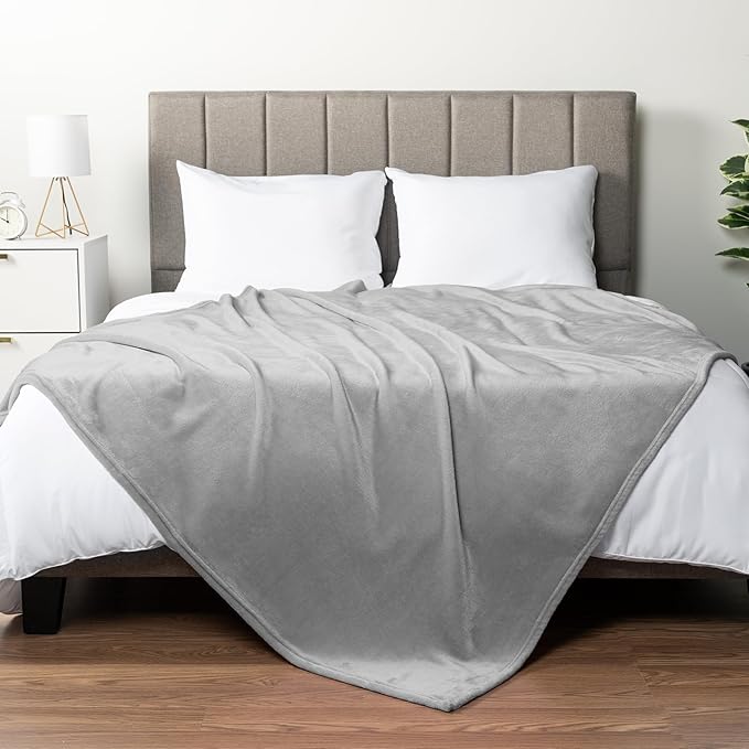 PAVILIA Light Grey Fleece Throw Blanket for Couch, Silver Super Soft Fuzzy Flannel Throw for Sofa, Luxury Plush Microfiber Bed Blanket, Cozy Home Decorative Velvet Gift Blanket, 50x60