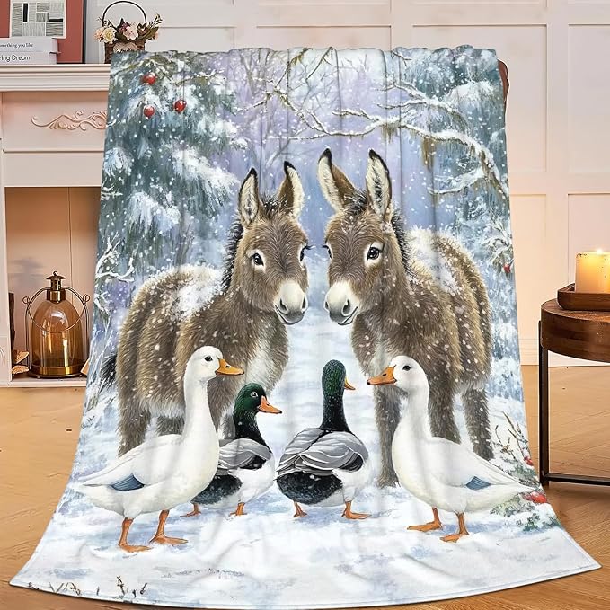 Donkey Blanket for Girls Women Boys Men Adults Kids Soft Cozy Fleece Christmas Duck Throw Blankets Gifts Warm Flannel Plush Lightweight Decor for Couch Bed Sofa 50"X40"