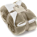 Genteele Sherpa Throw Blanket Super Soft Reversible Ultra Luxurious Plush Blanket, 90 x 90 inches, Taupe/White