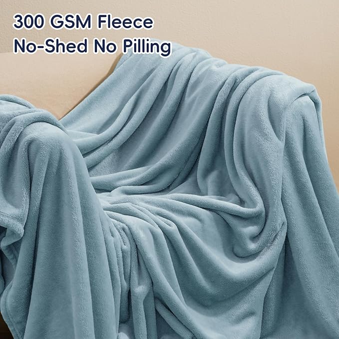 PHF Ultra Soft Fleece Blanket King Size, No Shed No Pilling Luxury Plush Cozy 300GSM Lightweight Blanket for Bed, Couch, Chair, Sofa, Perfect Decorations Gifts, 108" x 90", Dusty Blue