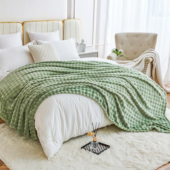 Comelady Fleece Blanket King Size,3D Bubble Warm Fluffy Blanket for Bed Couch Sofa Room Decor-Lightweight Cozy Fuzzy Throw for All Seasons(Sage Green,90"×108")