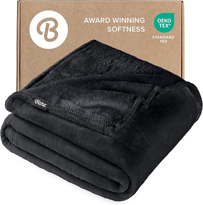 Bare Home Fleece Blanket - Throw Extra Long - Ultra-Soft Lightweight for Bed, Sofa, and Couch - Luxury Microplush - Cozy Warm Blanket (Throw XL, Black)