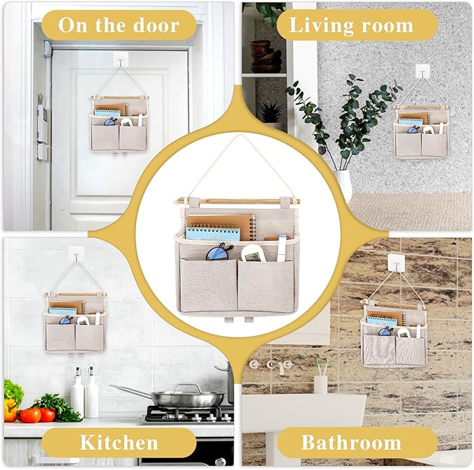 Jeffdad Hanging Canvas Organizer, Wall Door Closet Hanging Storage Bag Organizer Wall Mount Storage for Bedroom Bathroom Office Kitchen(White)