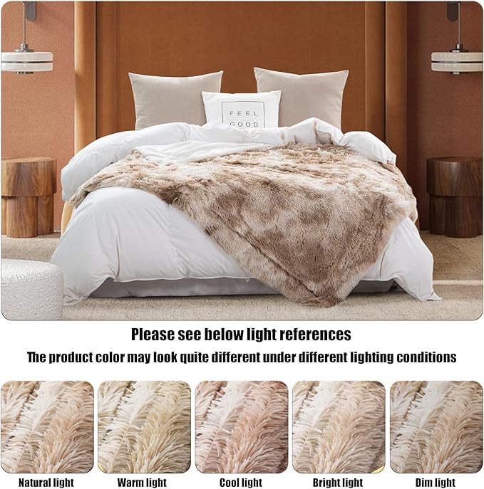 GONAAP Fuzzy Faux Fur Throw Blanket Tie-dye Beige Super Soft Cozy Plush Fuzzy Shaggy Blanket for Couch Sofa Bed (Tie-dye Beige, Throw(50"x60"))