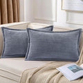 Mecatny Corduroy Throw Pillow Covers 12x20 Set of 2, Neutral Decorative Soft Boho Lumbar Couch Pillow Covers with Broadside for Sofa Living Room, Blue Grey