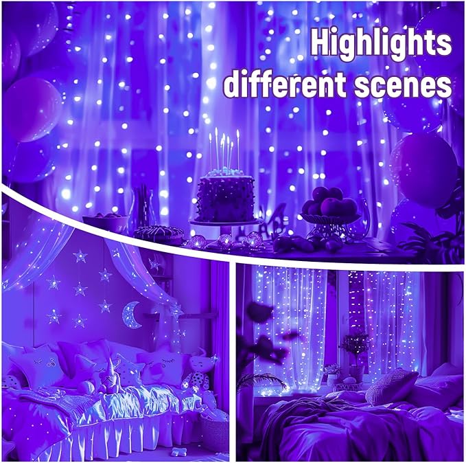 HXWEIYE 300LED Untangled Curtain Lights, 9.8x9.8Ft USB Fairy Twinkle String Lights with Remote and DIY Timer, 8 Modes Window Wall Hanging Light for Bedroom Dorm Backdrop Room Decor, Purple