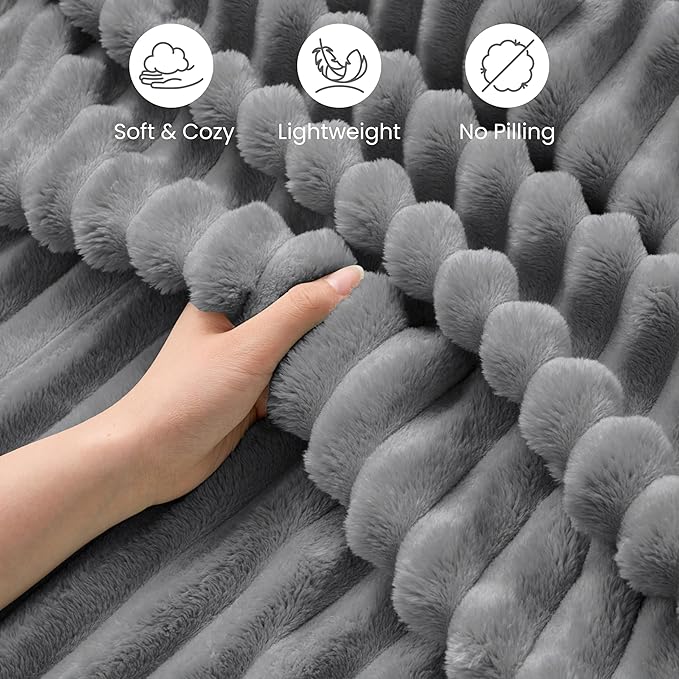Joiedomi Queen Size Blanket for Bed, Soft & Warm Grey Fleece Blankets Gifts for Women Men Mom, Cozy Cute Soft Throw 90x90 Inches