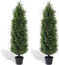 4ft Tall Artificial Cedar Trees for Outdoors Set of 2, UV Resistant Fake Plants Faux Topiary for Front Porch Decor 4 Feet