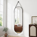 Full Length Mirror, Oval Wall Mounted Mirror, 48"x16" Door Mirrors Full Length with Hanging Leather Strap with Aluminum Frame for Bathroom Living Room Entryway (Black)