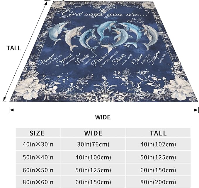 Dolphin Throw Blanket God Says You are Soft Warm Cozy Christian Scripture Dolphins Blankets Religious Bible Verse Fuzzy Plush Fleece Dolphin Blanket Nautical Ocean Gifts for Home Decor 40''X50''