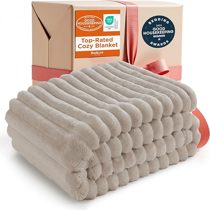 Bedsure GentleSoft Twin Blanket for Couch - Cozy Soft Blankets for Women, Cute Small Fleece Throws for Girls, Beige, 60x80 Inches