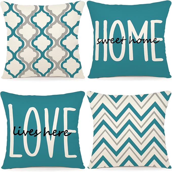 YCOLL Farmhouse Pillow Covers 16x16 Set of 4 Throw Pillow Covers Rustic Linen Decorative Pillows Square Cushion Covers for Couch Sofa Bedroom Home Decor