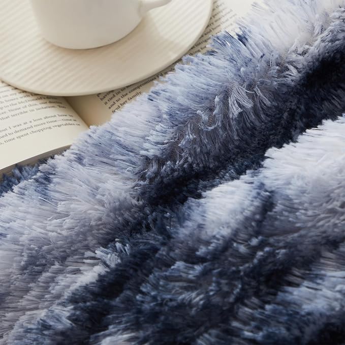 COOVA Ultra Soft Faux Fur Twin Blanket – Fuzzy Fluffy Cozy Microfiber Blankets, Warm Thick Plush Sherpa Fleece Throw Blanket for Couch,Bed,Sofa,Ideal Gift for Women.(Tie Dye Blue, 60"x80")