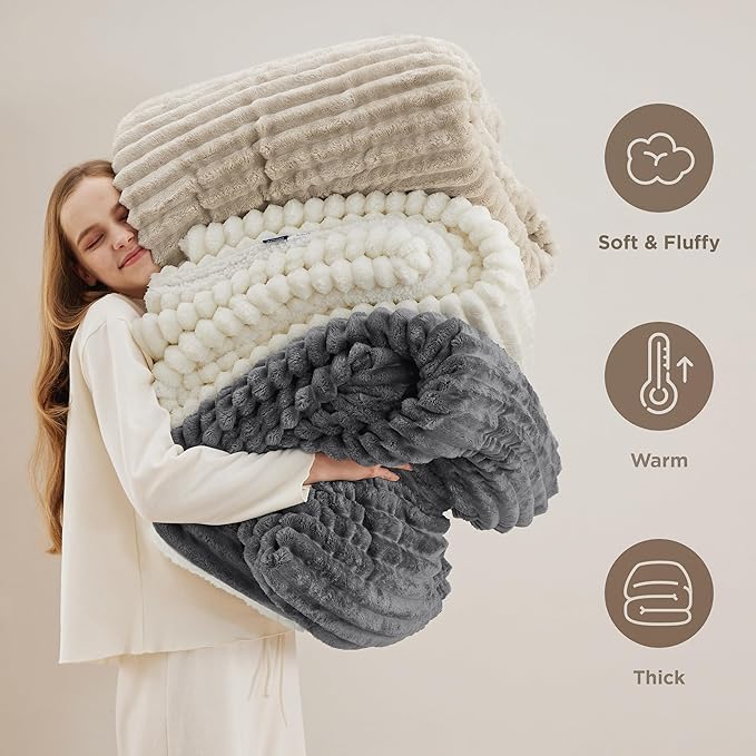Bedsure Sherpa Blanket Queen Size for Bed - Super Soft, Cozy Fleece Thick Warm Blanket for Winter, GentleSoft Home Room Decor, Navy Blue, 90x90 Inches