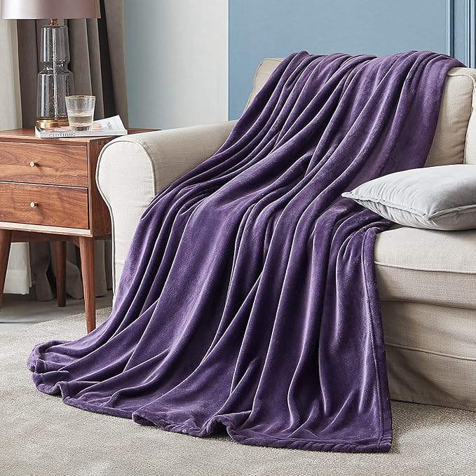 Hansleep Fleece Blanket for Couch Purple, Super Soft Flannel Fuzzy Throw Plush Cozy Blanket for All Seasons, Purple, Throw 50x60 Inches